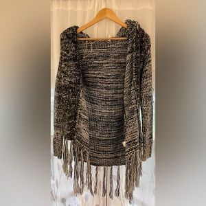 POL Small Gray Cardigan with Hood and Fringe